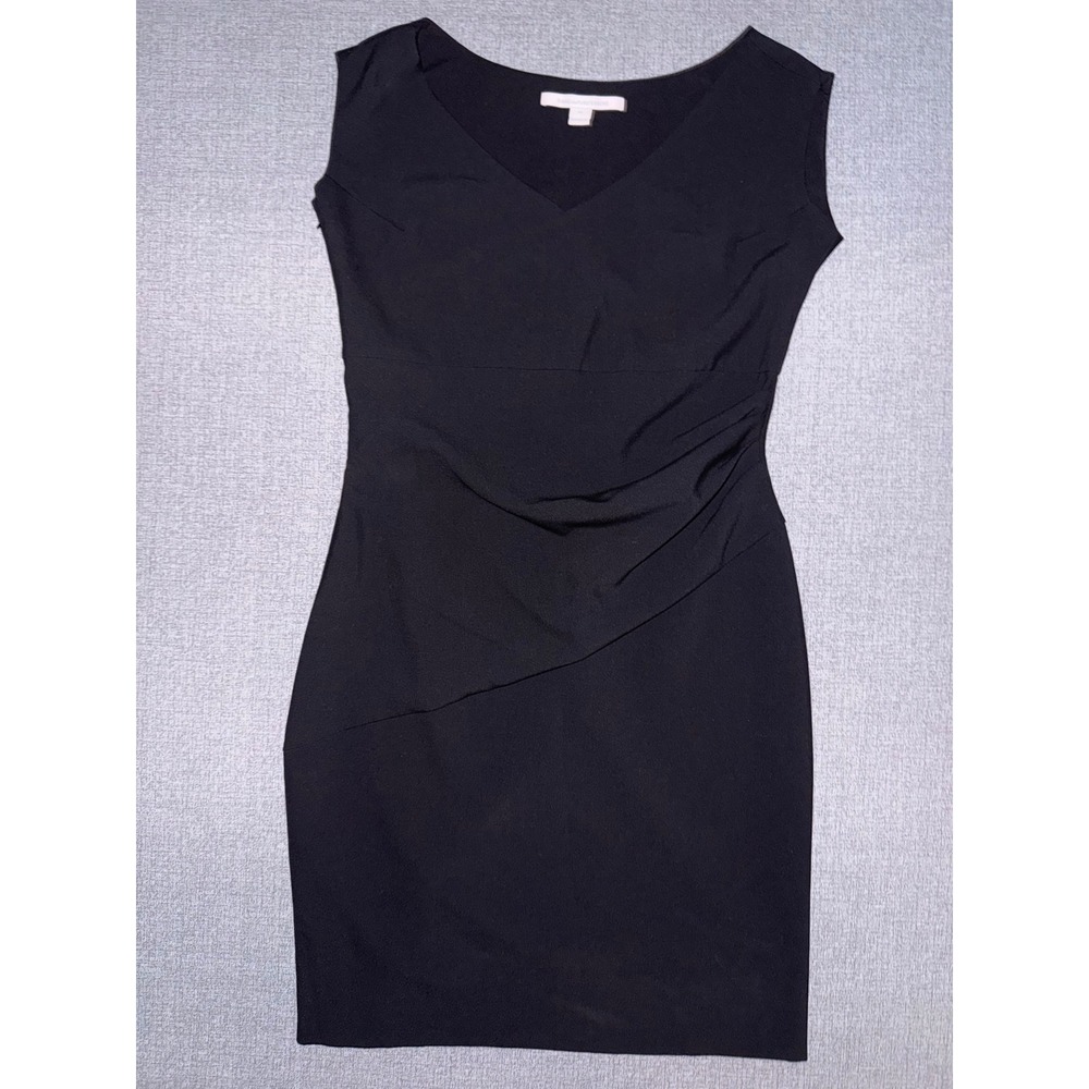 Excellent Diane von Furstenberg 14 Sheath Dress Black Ruched V-Neck Sleeveless